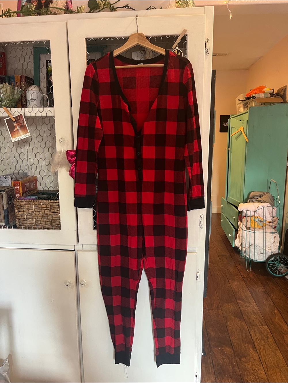 Old Navy Red and Black Buffalo Plaid One-Piece Pajama Romper